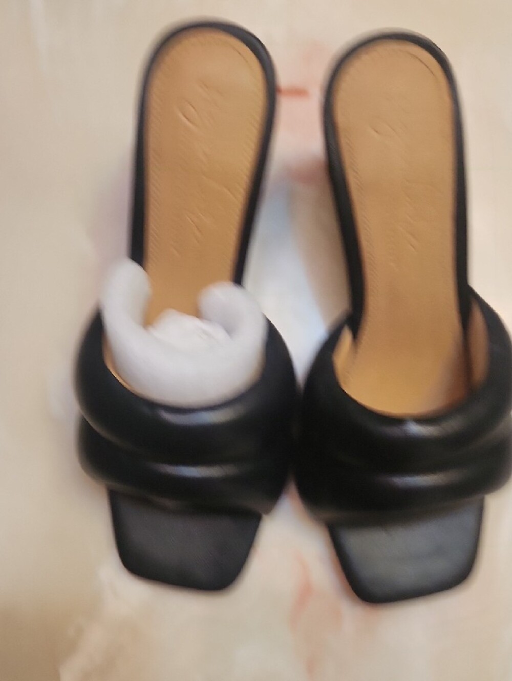 Quinn Padded Black Mule Heels — Women's Slip-On Sandals - Picture 4 of 9